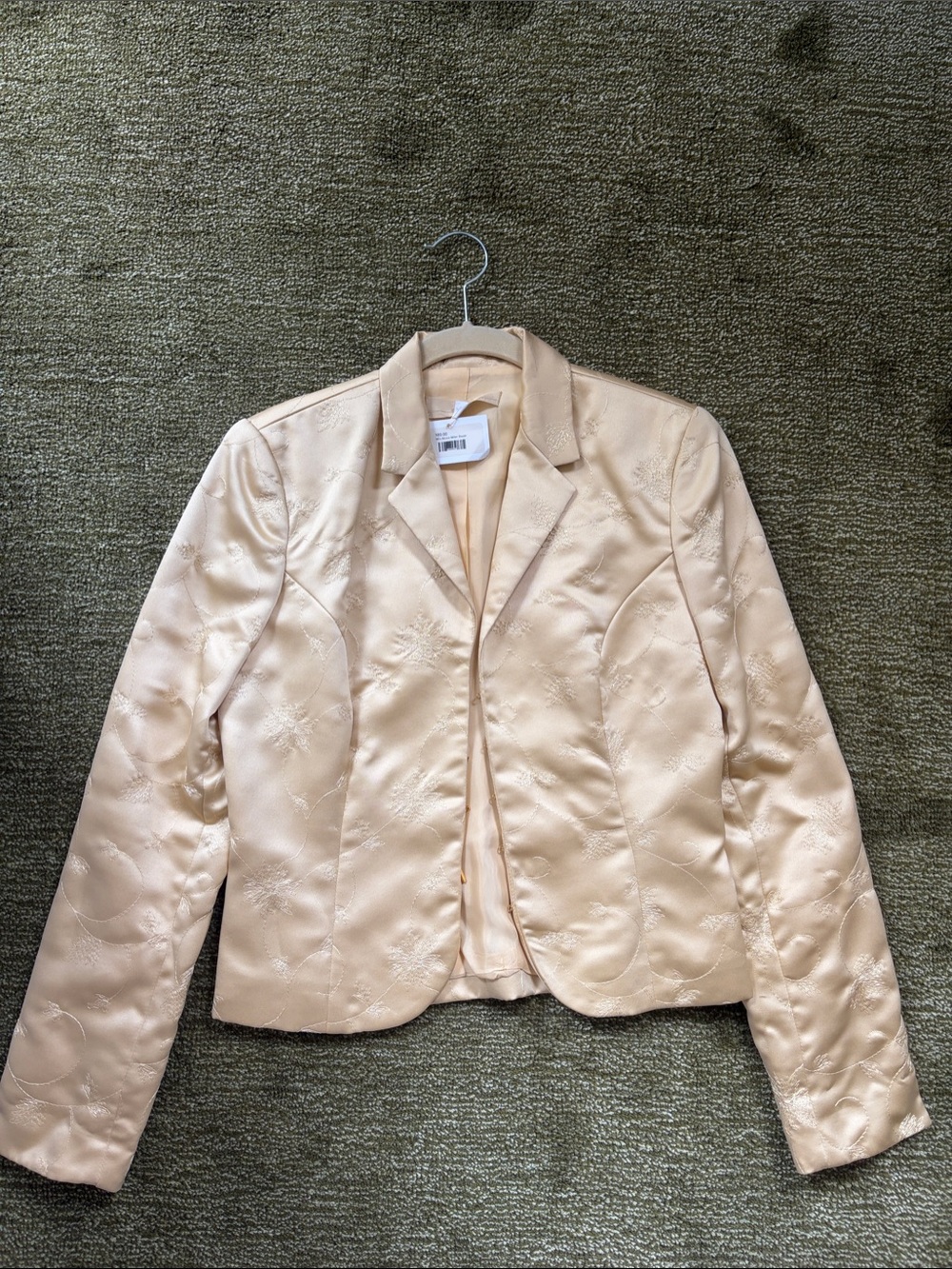 90s Vintage Butter Yellow Embroidered Satin Blazer Jacket